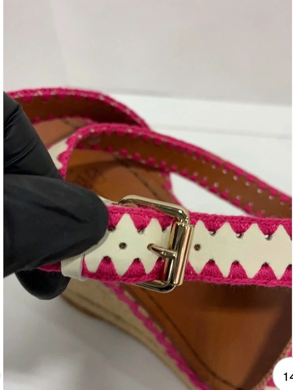 Valentino Garavani Cream Espadrille Wedge Sandals with Pink Trim